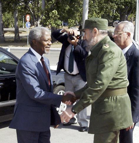 Recibimiento oficial al Secretario General de la ONU por Fidel. Foto: Arnaldo Santos Recibimiento oficial al Secretario General de la ONU por Fidel. Foto: Arnaldo Santos