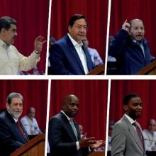 Los presidentes de Venezuela, Bolivia y Nicaragua, Nicolás Maduro, Luis Arce y Daniel Ortega, espectivamente; además de los primeros ministros Ralph Gonsalves, de San Vicente y las Granadinas; Roosevelt Skerrit, de Dominica, y Dickon Mitchell, de Granada, intervinieron en la sesión extraordinaria de la Asamblea Nacional del Poder Popular, que celebró los 18 años del ALBA-TCP. Foto: Juvenal Balán Los presidentes de Venezuela, Bolivia y Nicaragua, Nicolás Maduro, Luis Arce y Daniel Ortega, espectivamente; además de los primeros ministros Ralph Gonsalves, de San Vicente y las Granadinas; Roosevelt Skerrit, de Dominica, y Dickon Mitchell, de Granada, intervinieron en la sesión extraordinaria de la Asamblea Nacional del Poder Popular, que celebró los 18 años del ALBA-TCP. Foto: Juvenal Balán