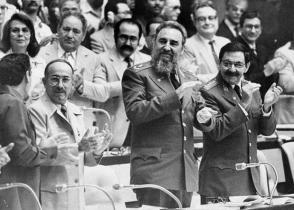 Junto a Raúl Castro y José Machado Ventura en el Tercer Congreso del Partido Comunista de Cuba (PCC)